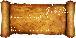 Gencsi Árpád névjegykártya